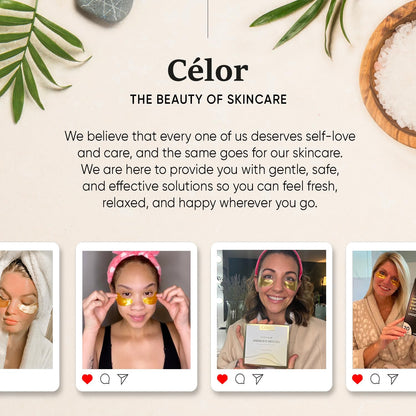 CÉLOR Under Eye Patches Premium - Golden Under Eye Mask Enriched with Hyaluronic Acid, Caffeine, Tea Tree &amp; Collagen, Under Eye Patches for Puffy Eyes, Dark Circles and Puffiness (7 Pairs)